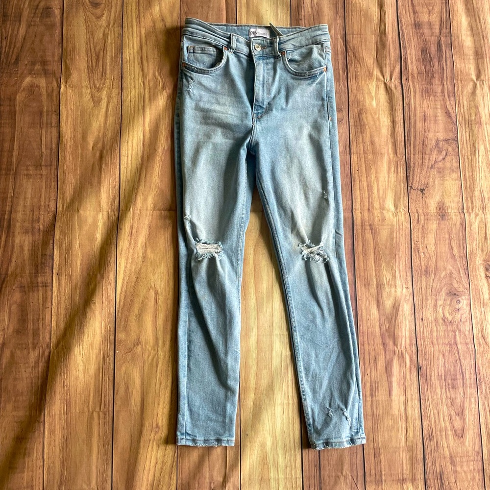 ZARA high waist ripped light blue skinny Jeans
